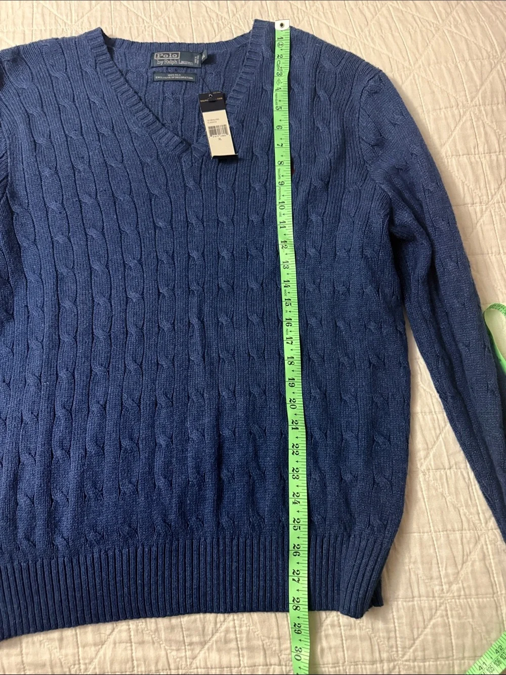 Polo Ralph Lauren Vintage Blue cable knit 100% Silk Sweater w/ Red Pony-XL
